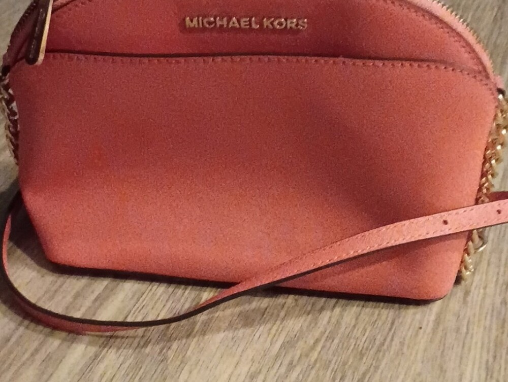 Michael Kors Coral-Orange Leather Crossbody with Gold Hardware